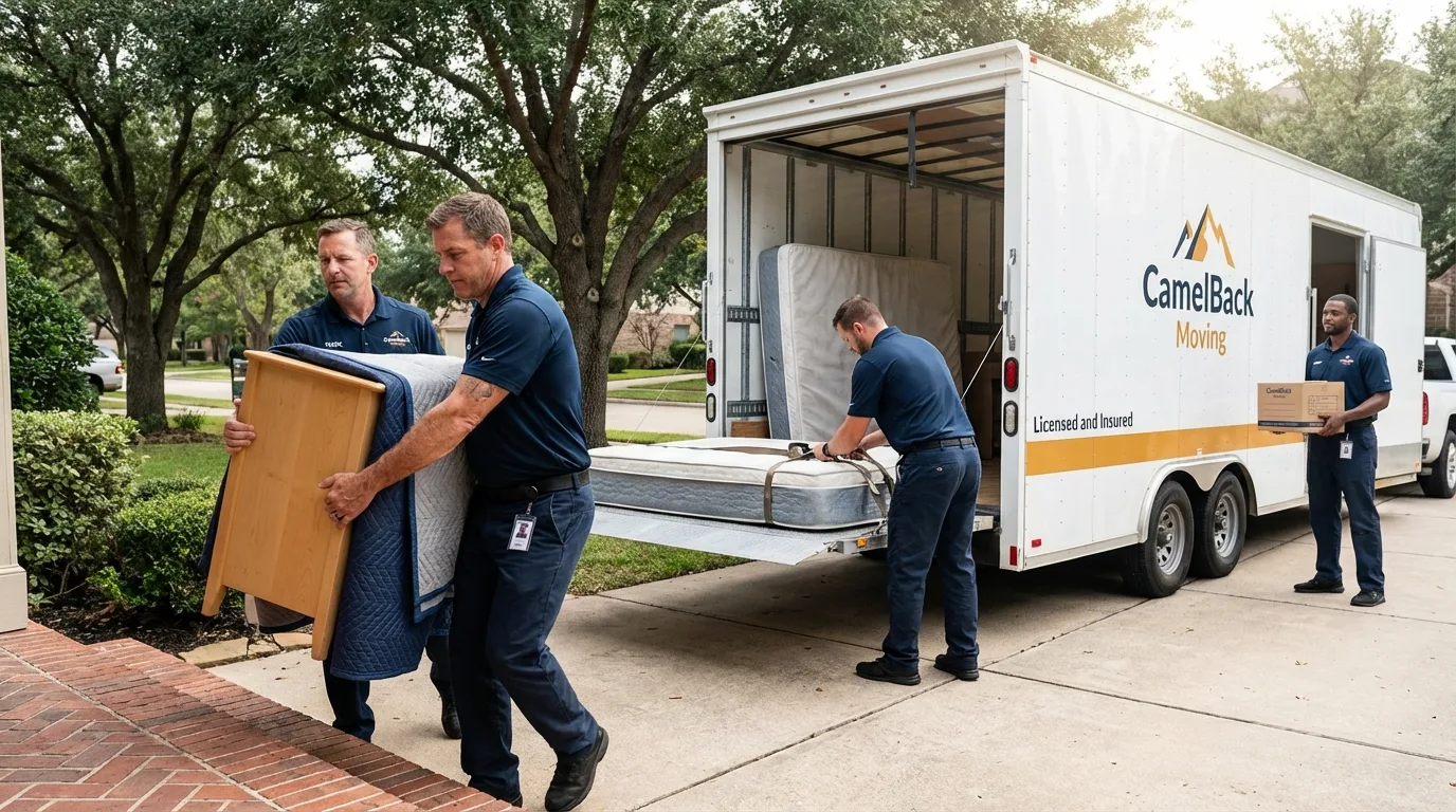 Crew loading residential truck for cross-state move from Picayune, MS