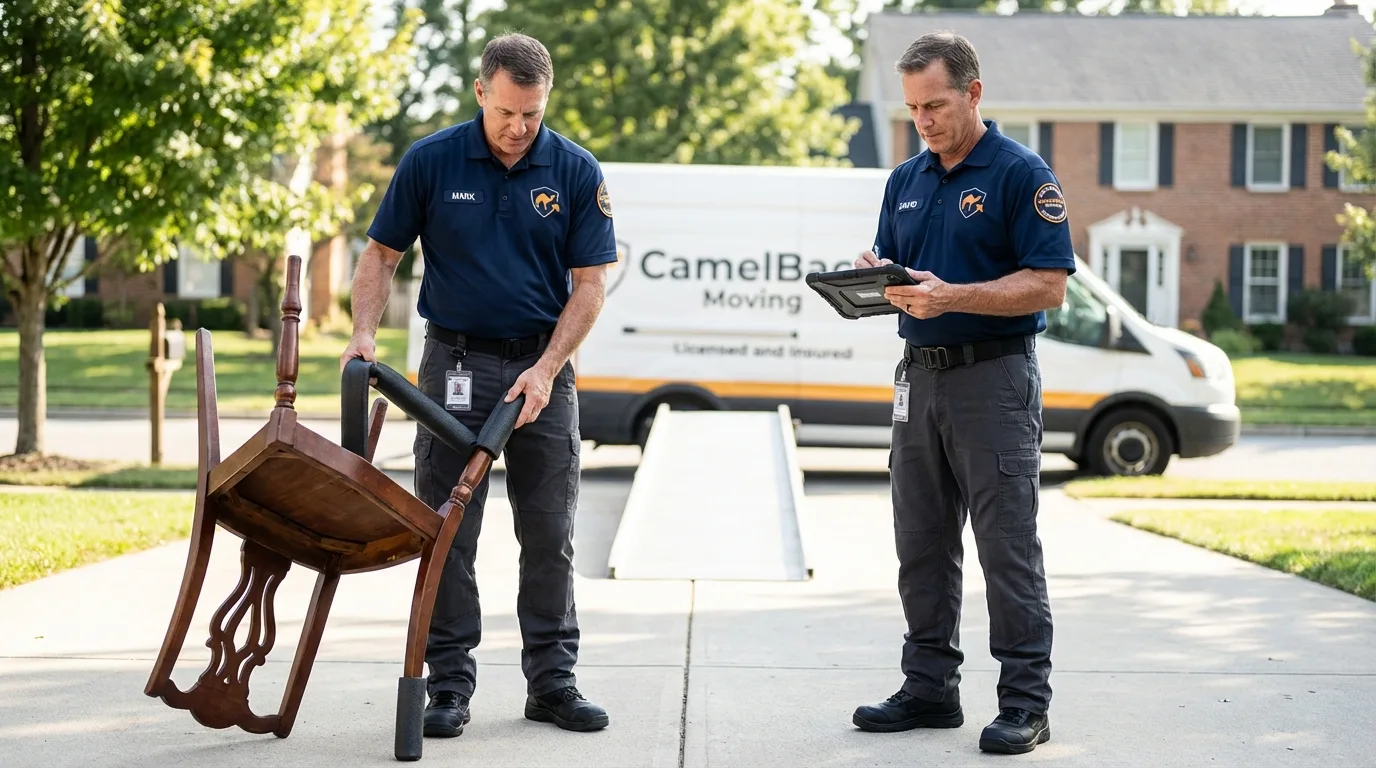 Movers inspecting furniture for damage prevention before loading in Picayune, MS